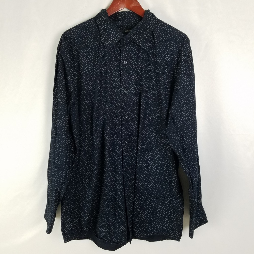 Alfani Mens XL Long Sleeve Button Down Shirt Square Pattern Casual Cotton
